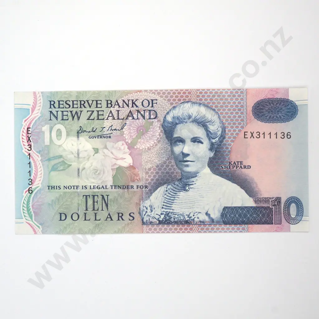 New Zealand Ten Dollar Brash Banknote - Last Prefix AUNC  Image 1++