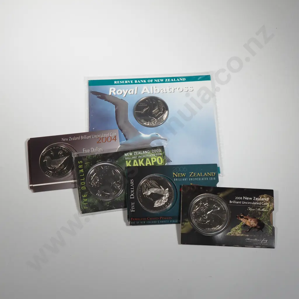 Five New Zealand UNC Five Dollar Coins Image 1++