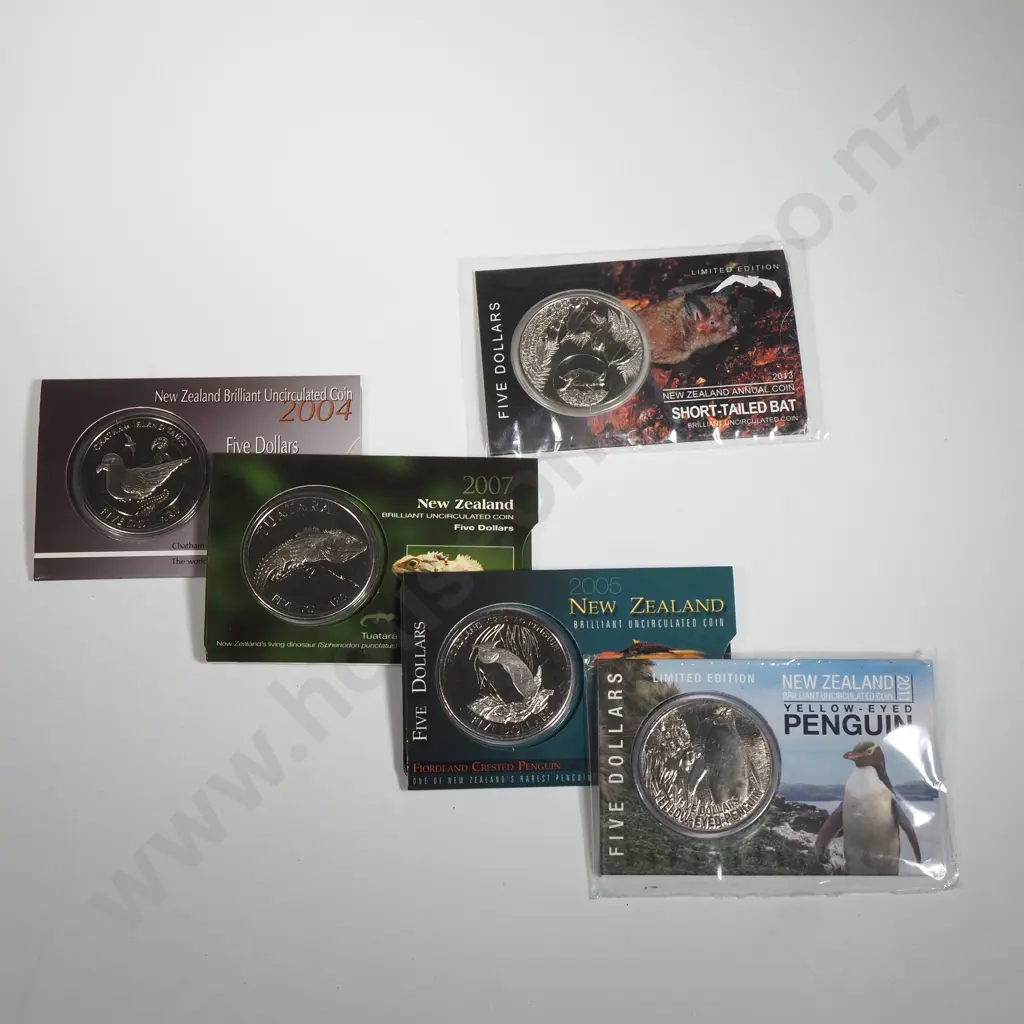 Five New Zealand UNC Five Dollar Coins Image 1++