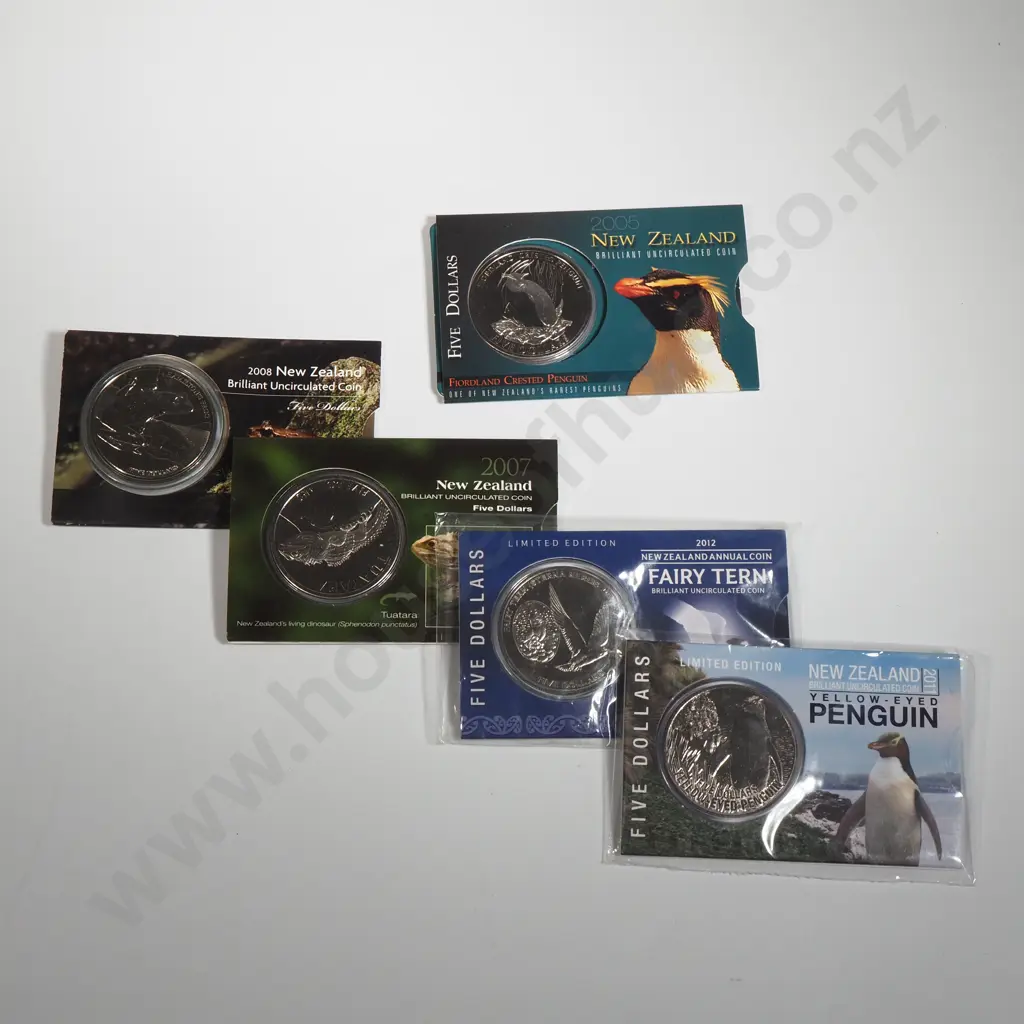 Five New Zealand UNC Five Dollar Coins Image 1++