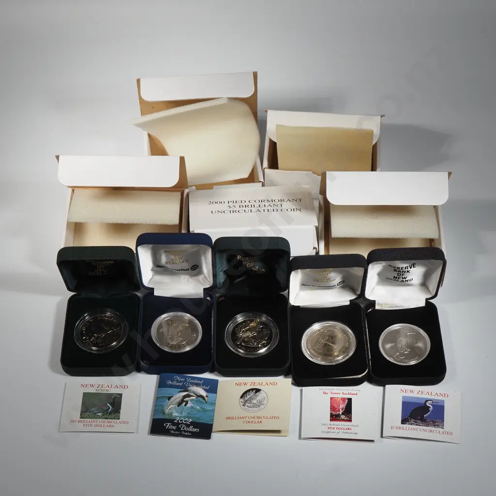 Five Cased Five Dollar New Zealand Coins Image 1++