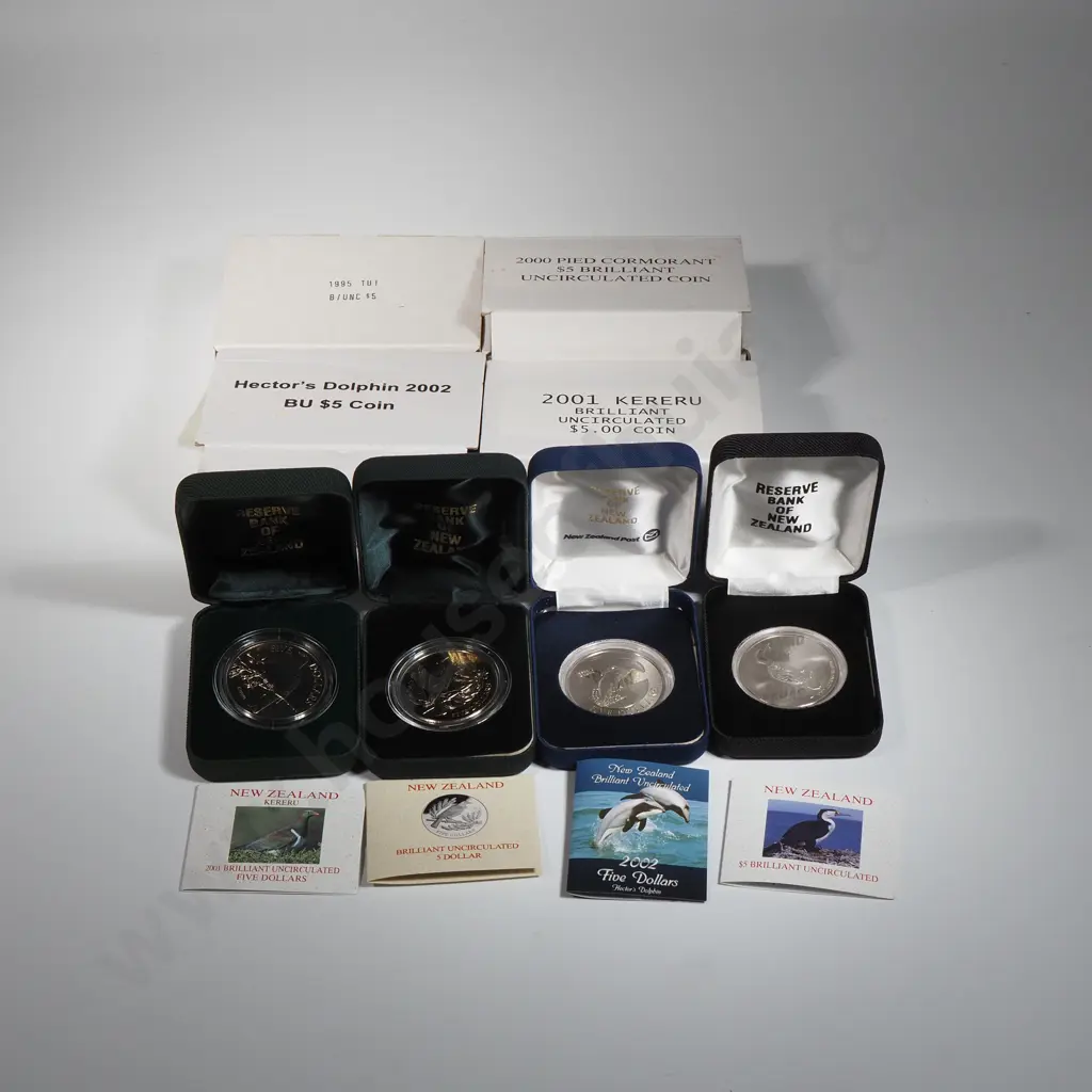 Four Cased Five Dollar New Zealand Coins Image 1++