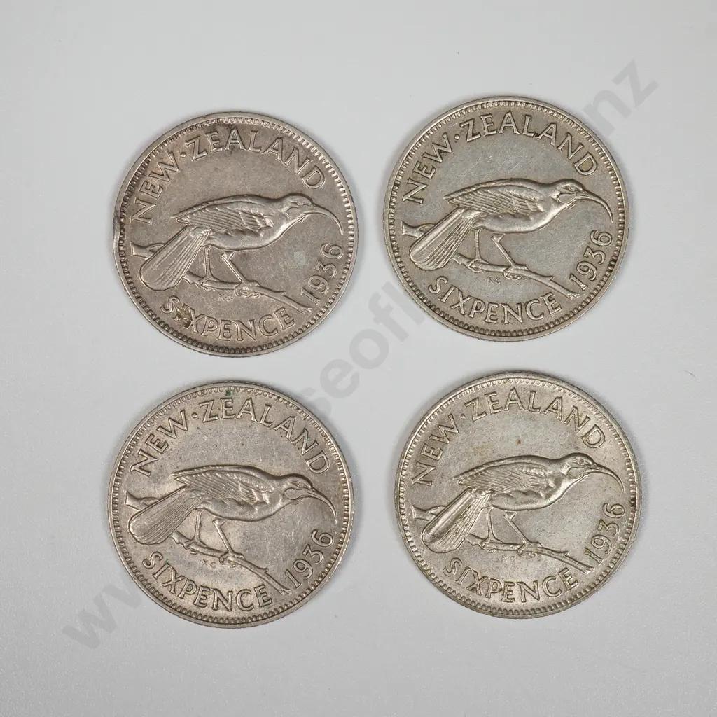Four 1936 New Zealand Sixpence Coins  Image 1++
