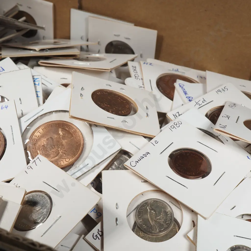 Very large collection of world & New Zealand coins in cardboard holders Image 1++