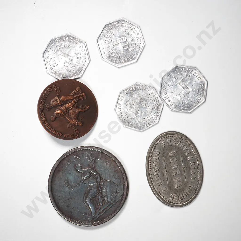 Assorted New Zealand Tokens and 1806 Penny Coin Image 1++