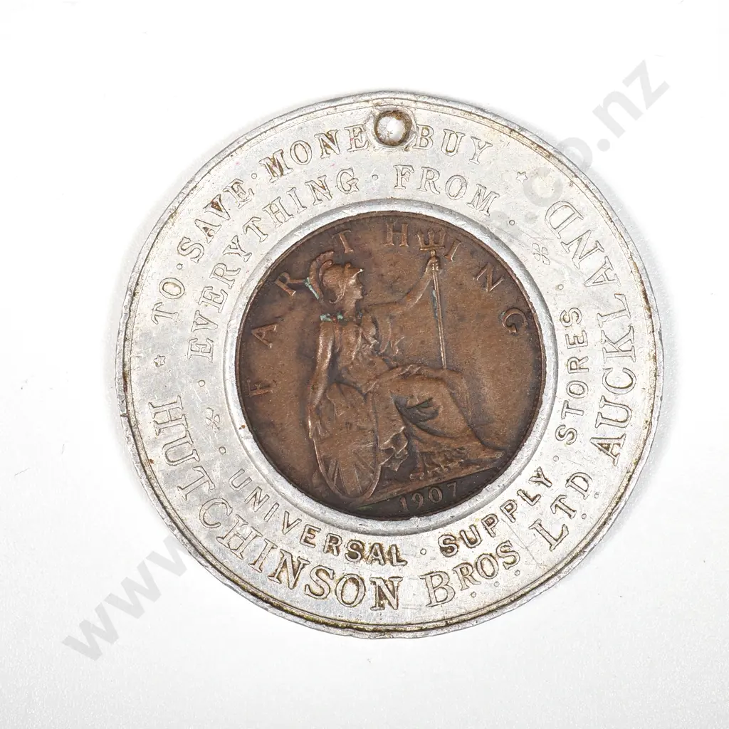 Hutchinson Bros Ltd Auckland Lucky Farthing in Aluminium Mount (Holed)  Image 1++