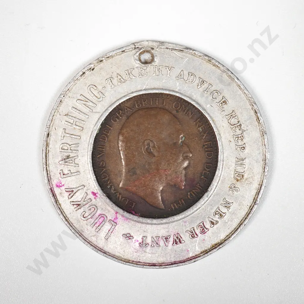 Hutchinson Bros Ltd Auckland Lucky Farthing in Aluminium Mount (Holed)  Image 1++