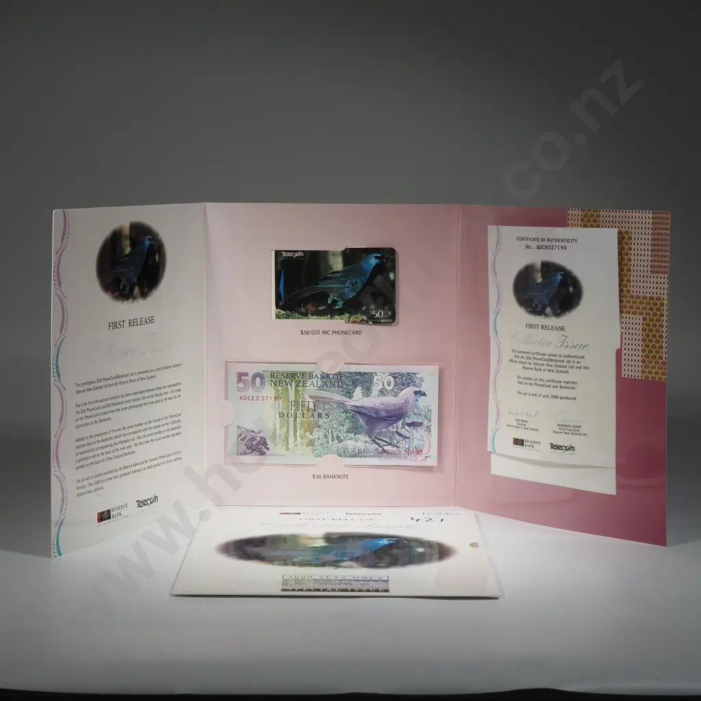 New Zealand Fifty Dollar Banknote Phone Card Presentation Set Image 1++
