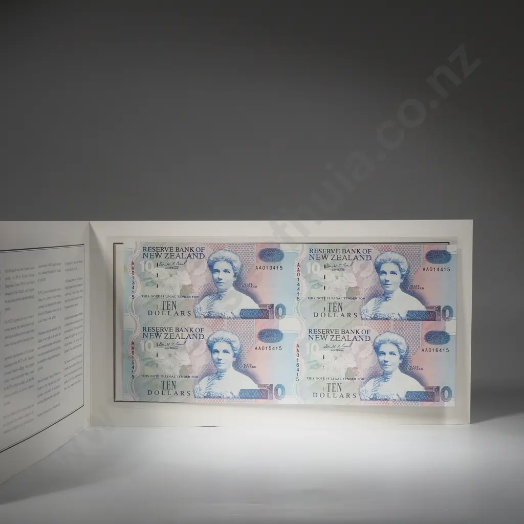 New Zealand Uncut Sheet of Four Ten Dollar Banknotes  Image 1++
