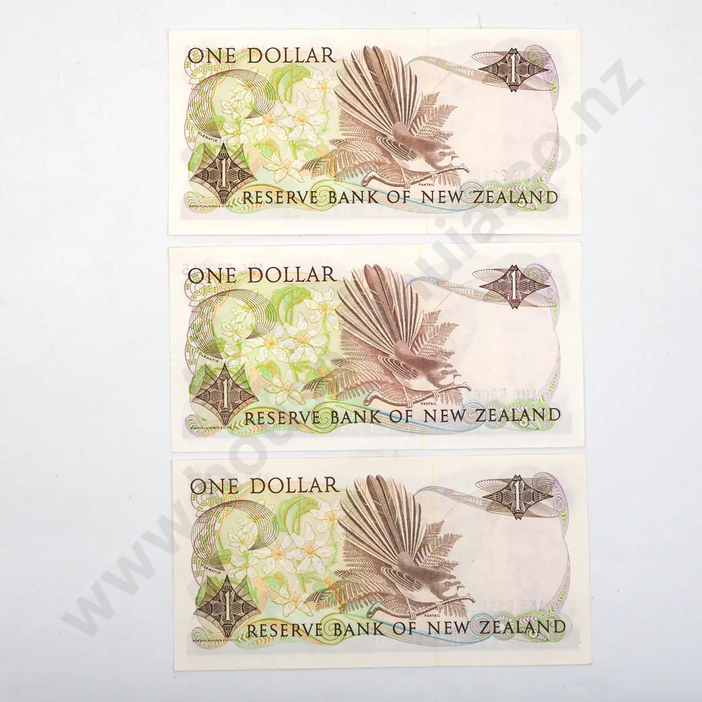 Three New Zealand One Dollar Russell Banknotes - AUNC  Image 1++