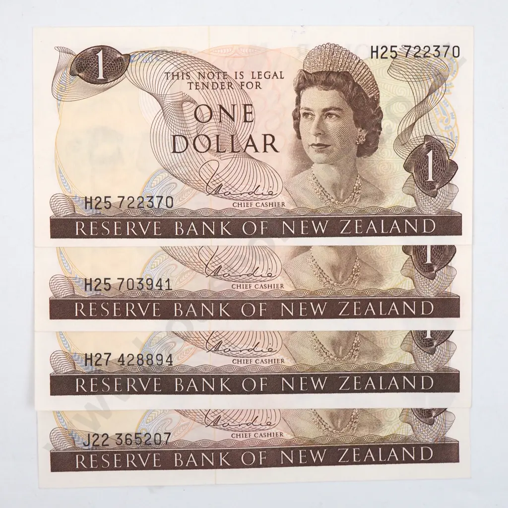 Four New Zealand Hardie One Dollar Banknotes - Better Grades  Image 1++