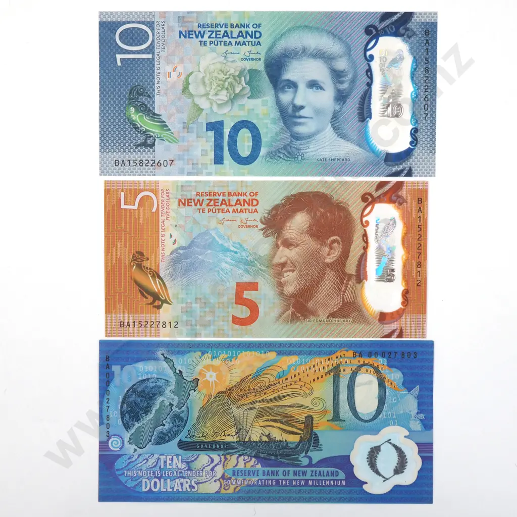 Two Polymer $10 Banknotes and One $5 Banknote - All BA Prefix  Image 1++