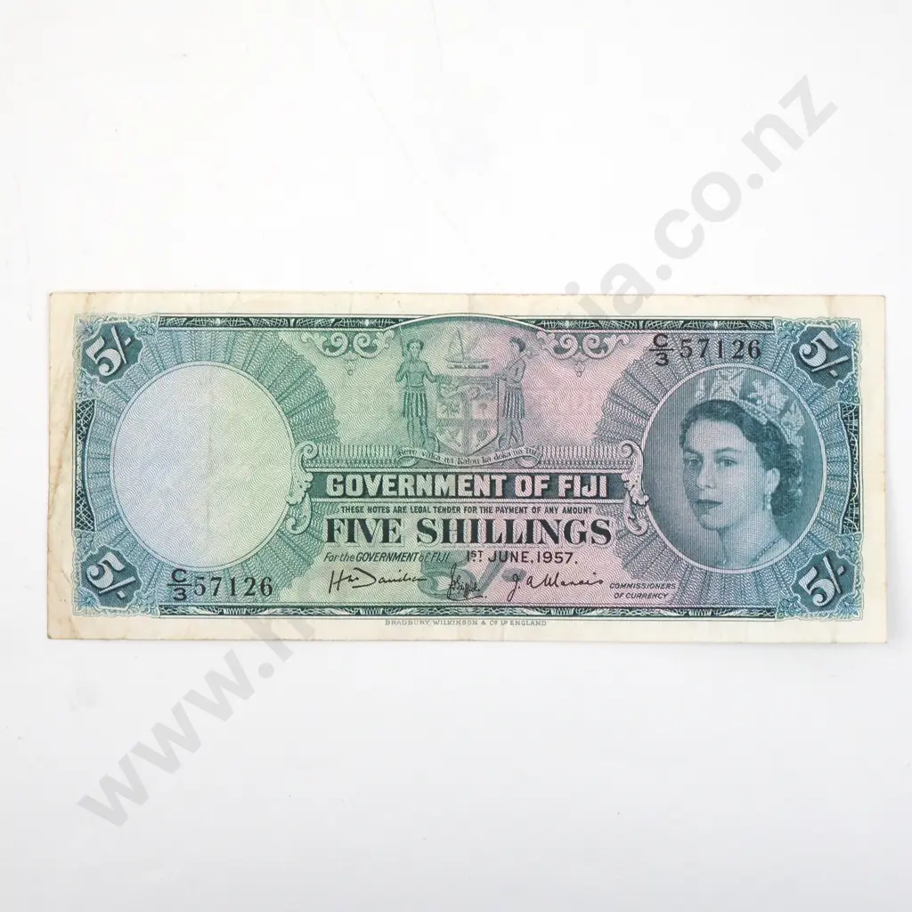 1957 Fiji Five Shilling Banknote  Image 1++