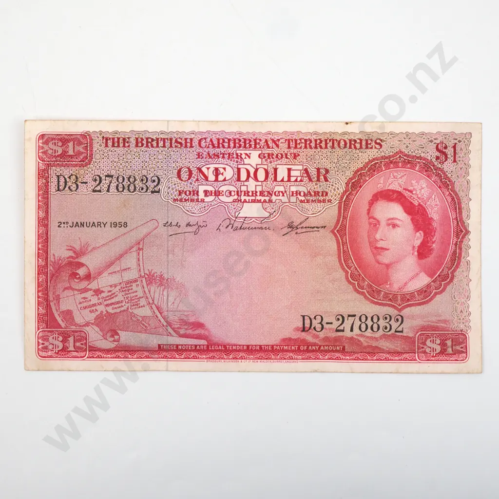 1958 British Caribbean Territories One Dollar Banknote  Image 1++