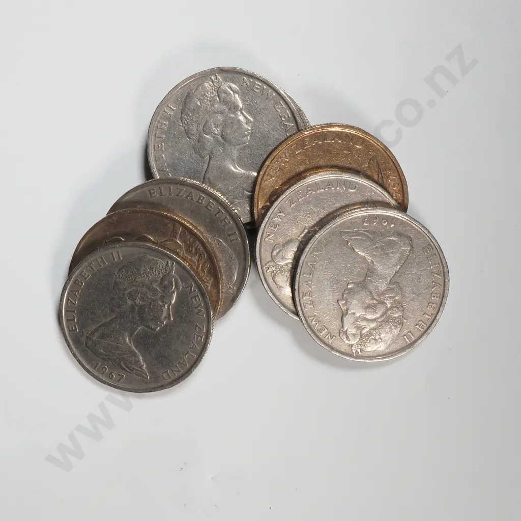 Nine New Zealand Fifty Cent Coins Image 1++