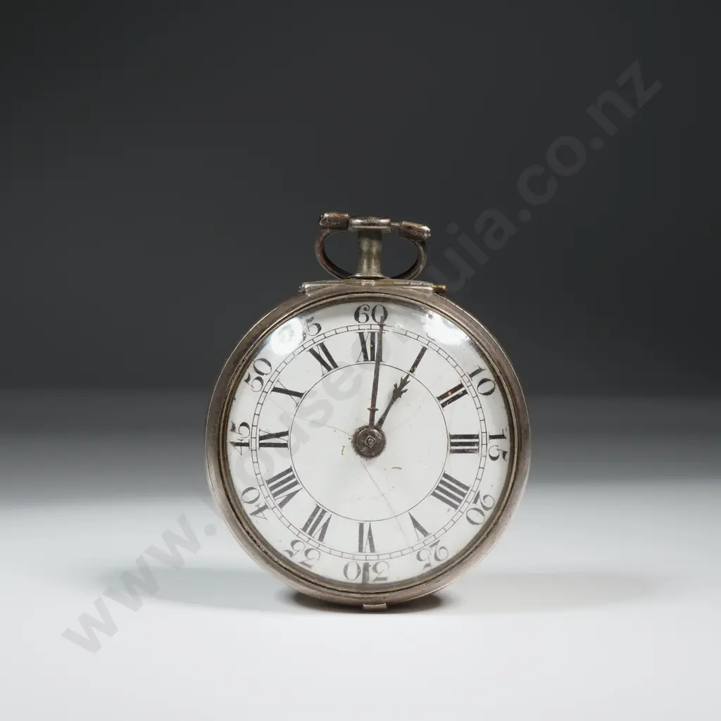 1751 Hallmarked Sterling Silver Pair Case Pocket Watch by Dobson - Outer Case Missing & Damage to Dial Image 1++