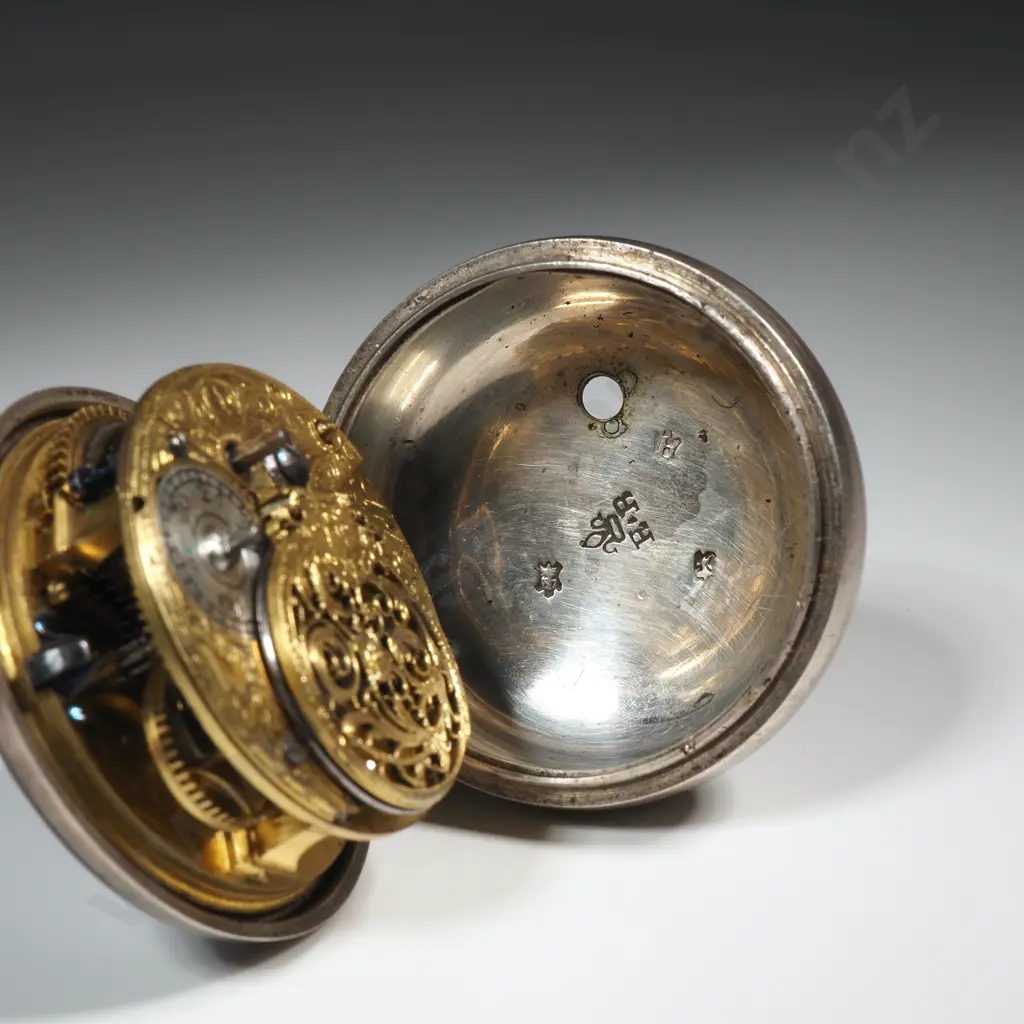 1751 Hallmarked Sterling Silver Pair Case Pocket Watch by Dobson - Outer Case Missing & Damage to Dial Image 1++