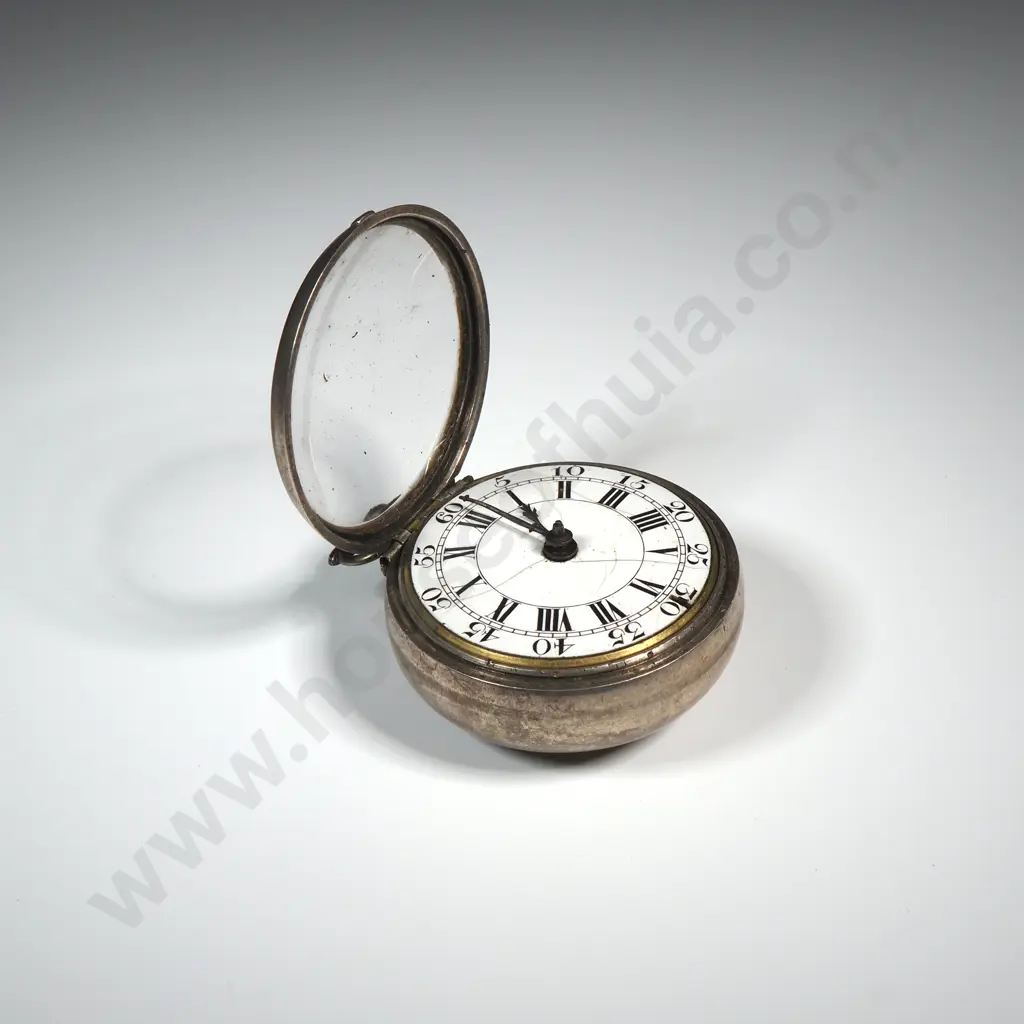 1751 Hallmarked Sterling Silver Pair Case Pocket Watch by Dobson - Outer Case Missing & Damage to Dial Image 1++