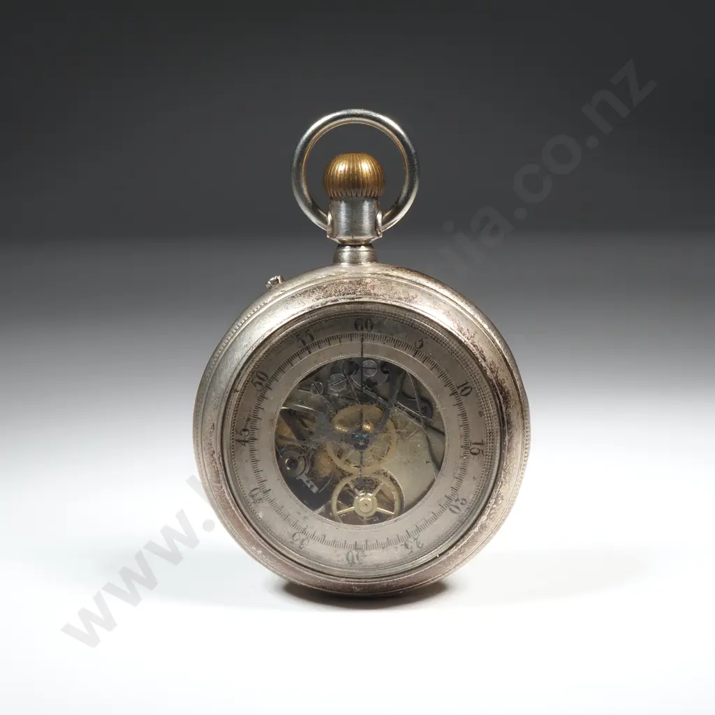 Scarce Sterling Silver Pair Case Pocket Watch w Chronograph on Reverse - Stop Start Return Working - Dial & Hands Fab Image 1++