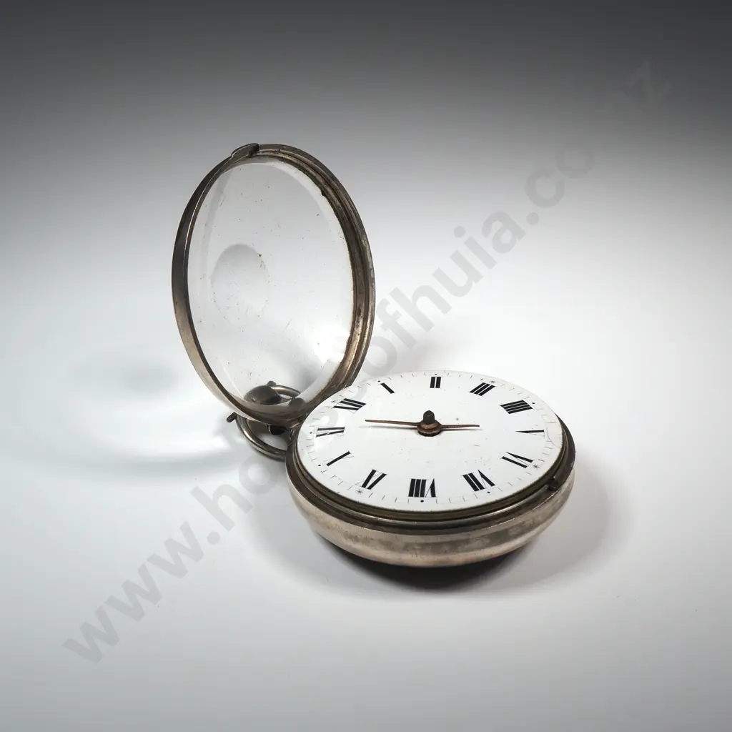Sterling Silver Pair Case Pocket Watch - Birmingham 1787 - Working w Nice Enamel Dial - Both Hands Missing Ends Image 1++