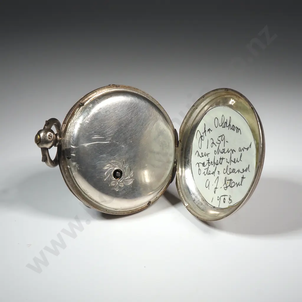 Sterling Silver John Oldham Open Face Fuse Pocket Watch - London 1863 Image 1++