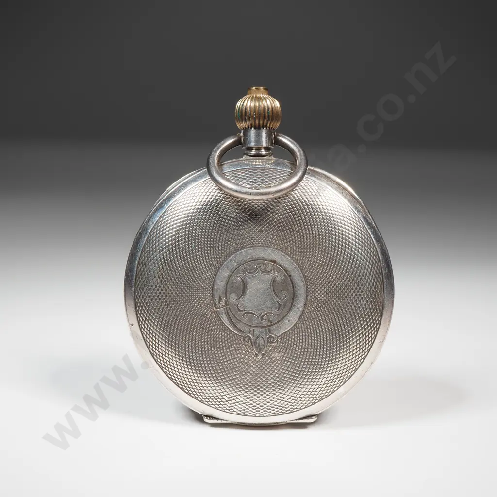 Sterling Silver Omega Chronograph w Enamel Dial & Blued Steel Hands - Stop Start & Centre Working Image 1++