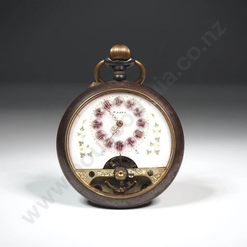 Antique Hebdomas Gun Metal Wrist Watch w Enamel Dial Accents Image 1++