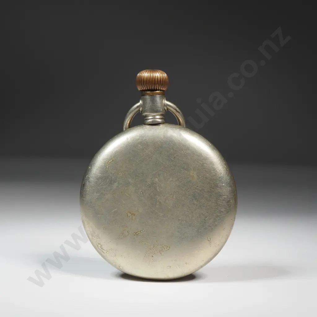 Antique Nickel Cased Pocketwatch by W Stewart of Balclutha NZ Image 1++