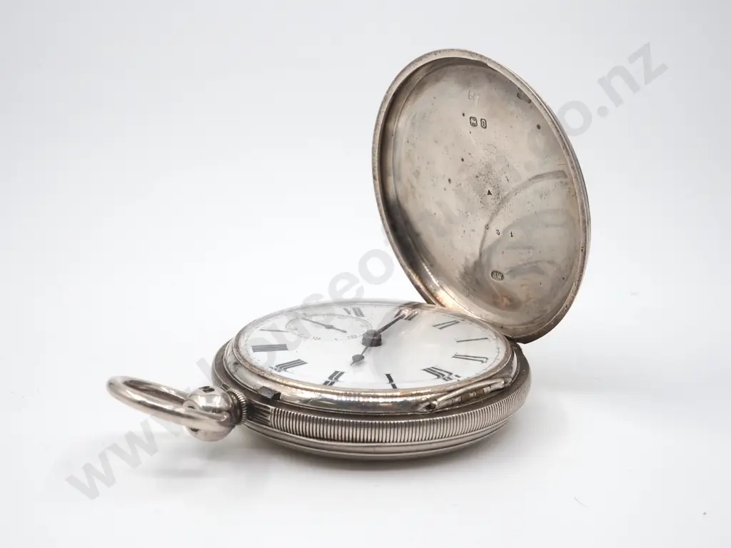 Antique Sterling Silver Hunter Pocket Watch Image 1++