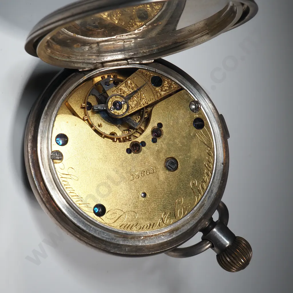 Sterling Silver Chronograph Pocket Watch by Stuart Dawson - London 1886 - No Bezel / Glass Image 1++