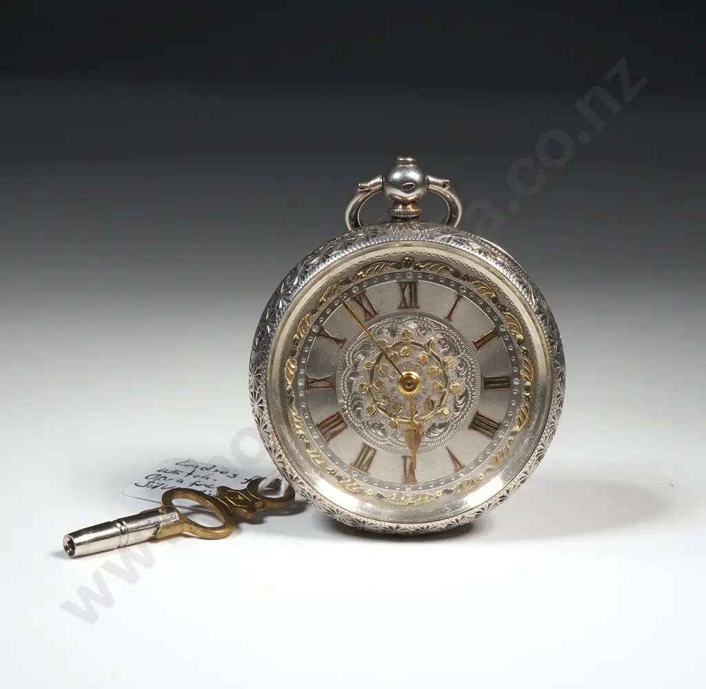 Antique Sterling Silver Key Wind Pocket Watch Image 1++