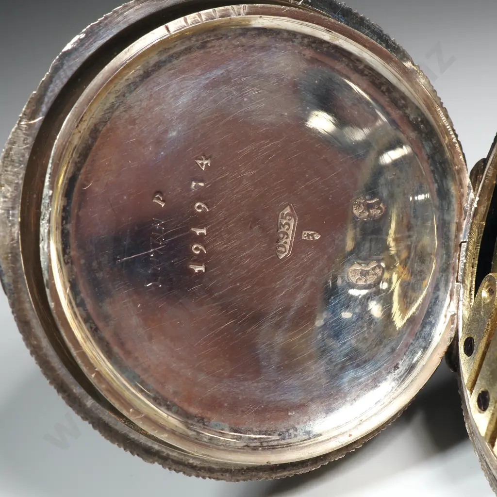 Antique .935 Silver Pocket Watch Image 1++