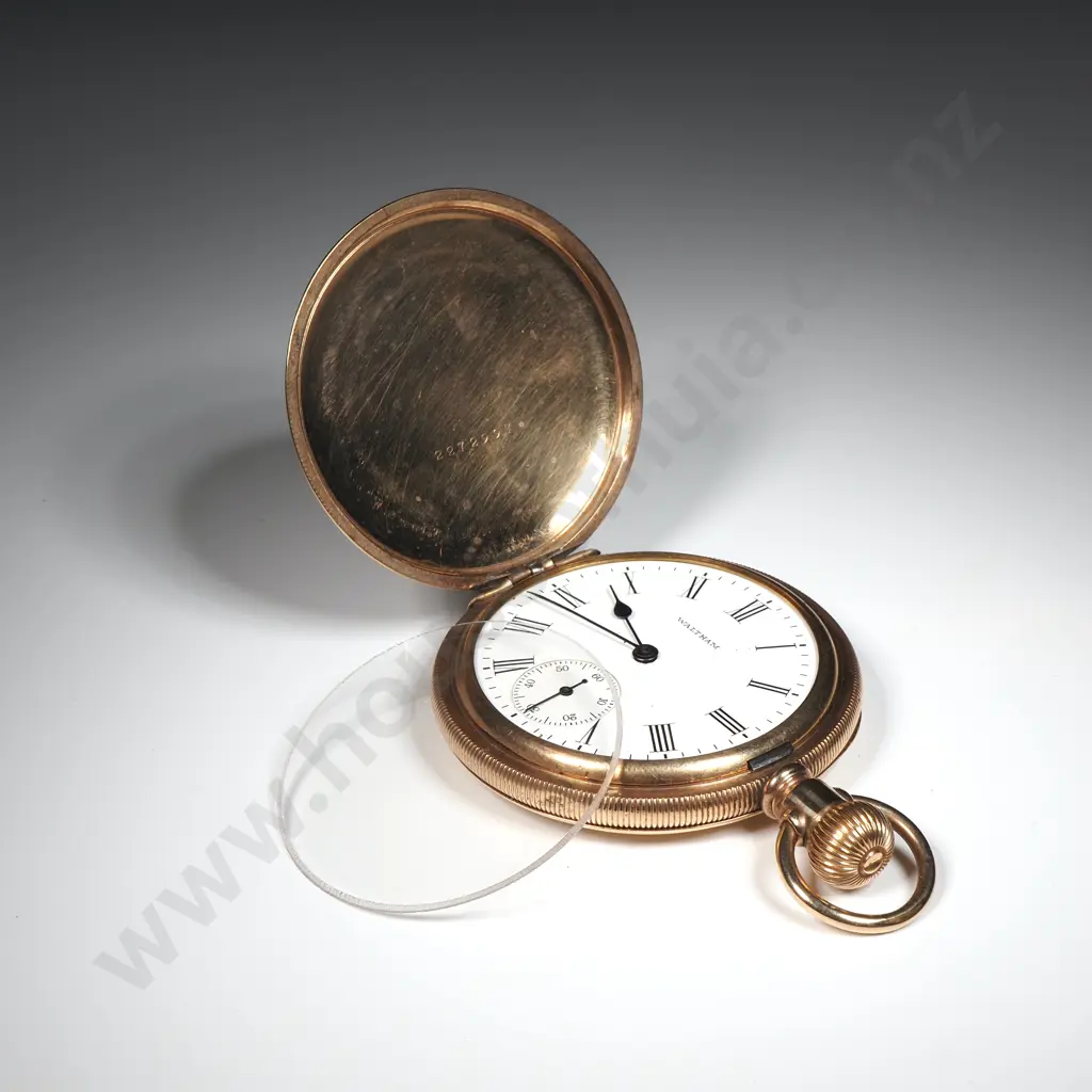 Waltham Traveler Rolled Gold Stem Wind Hunter Pocket Watch - 1909 Manufacture - Crystal Loose  Image 1++
