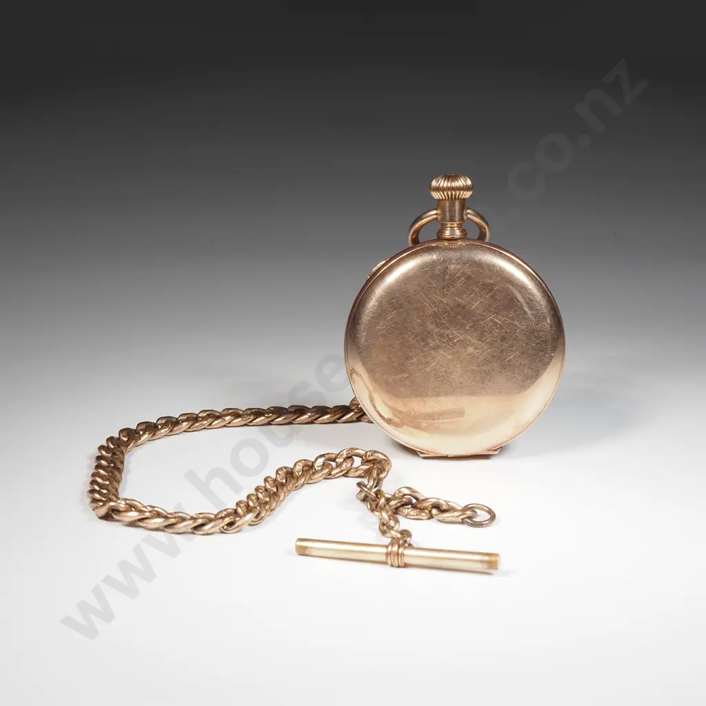 Substantial Rolled Gold Pocket Watch on Fancy Rolled Gold Chain Image 1++