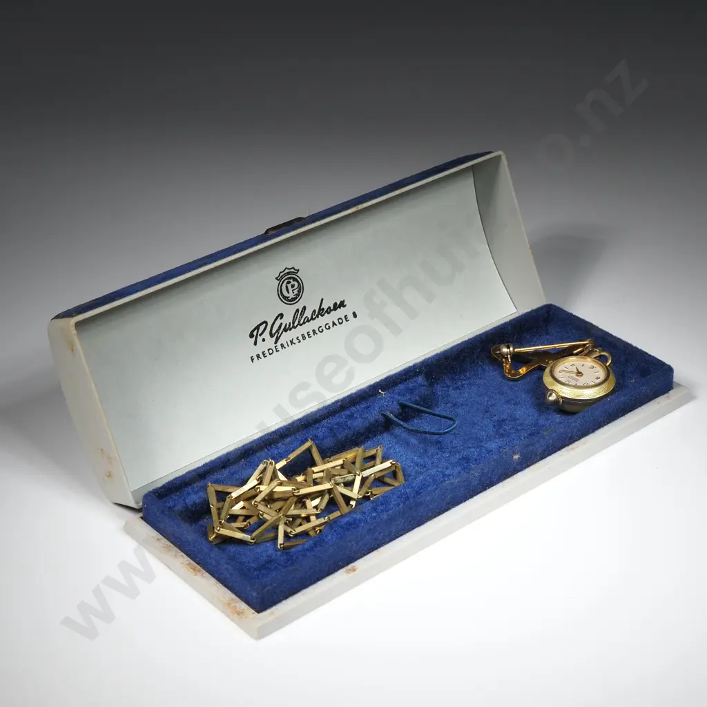 Tiny Vintage Gilt Sterling Silver & Yellow Enamel Pendant Watch w Matching Bow & Gilt Chain in Original Case  Image 1++