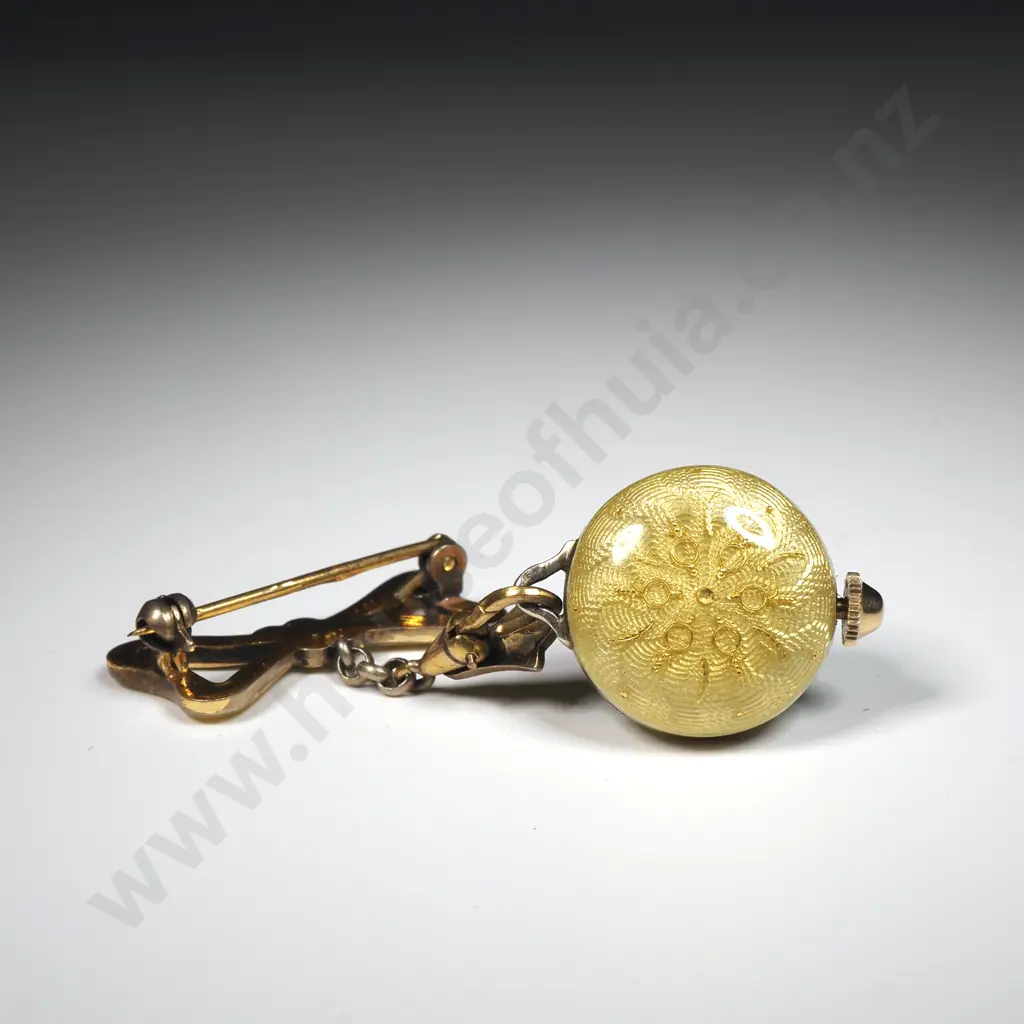 Tiny Vintage Gilt Sterling Silver & Yellow Enamel Pendant Watch w Matching Bow & Gilt Chain in Original Case  Image 1++