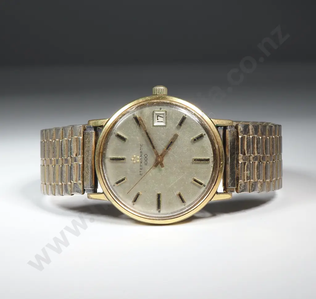 Vintage Cased Automatic Gents Gold Capped Eterna Eternamatic Wrist Watch on Flex Strap Image 1++