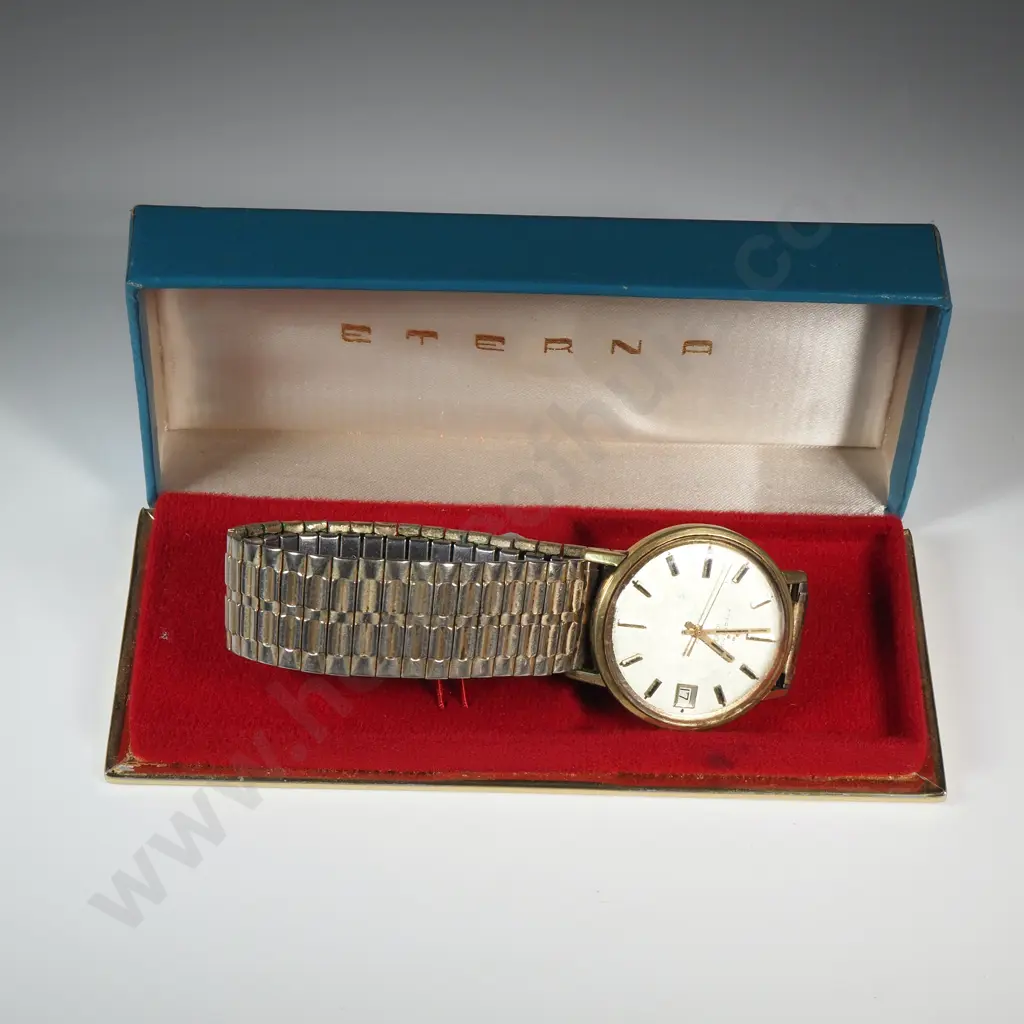 Vintage Cased Automatic Gents Gold Capped Eterna Eternamatic Wrist Watch on Flex Strap Image 1++