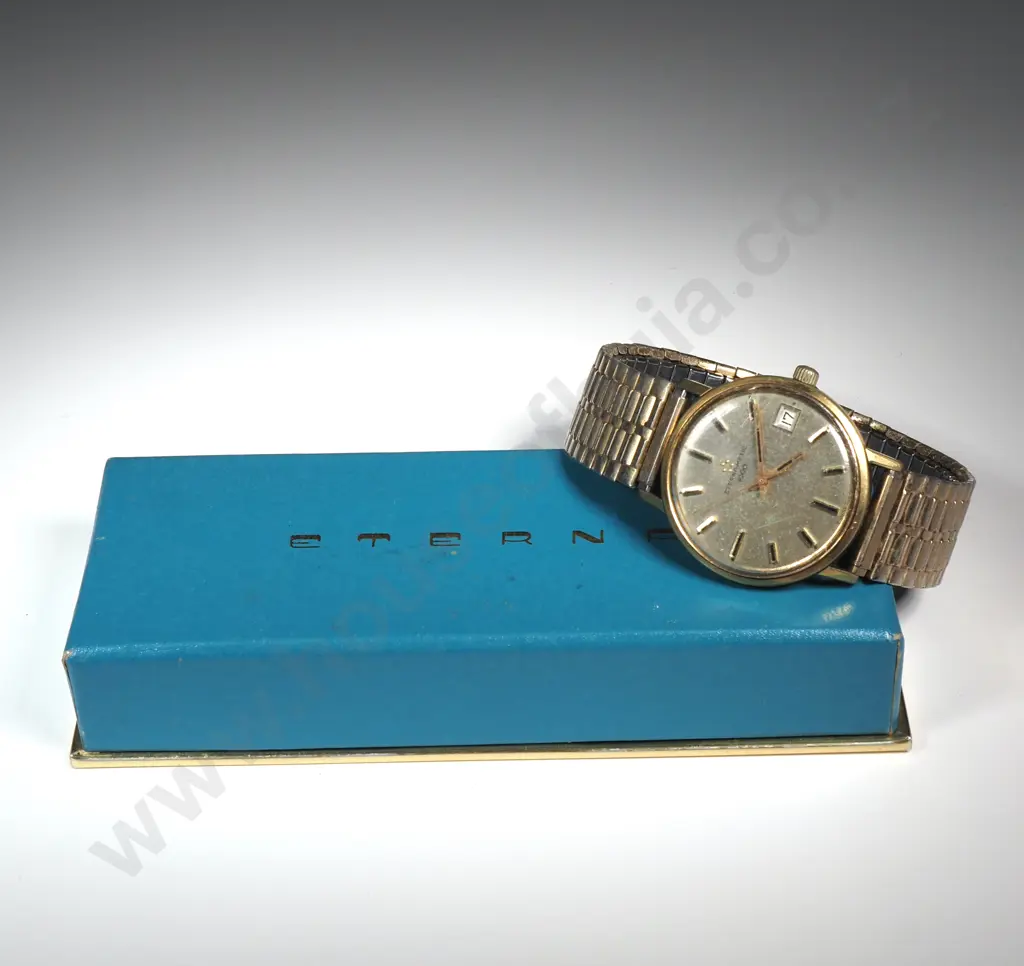 Vintage Cased Automatic Gents Gold Capped Eterna Eternamatic Wrist Watch on Flex Strap Image 1++