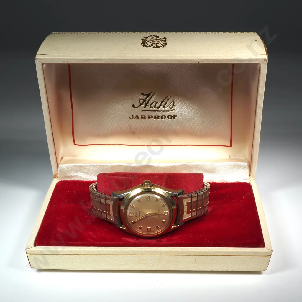 Vintage Cased Automatic Gents Gold Plate Hafis Automatic Wrist Watch on Flex Strap Image 1++