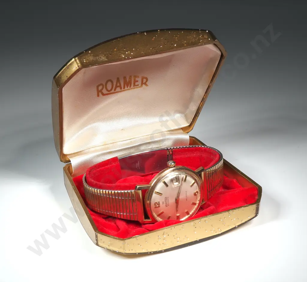 Vintage Cased Automatic Gents Gold Capped Roamer Rotodate Wrist Watch on Flex Strap Image 1++