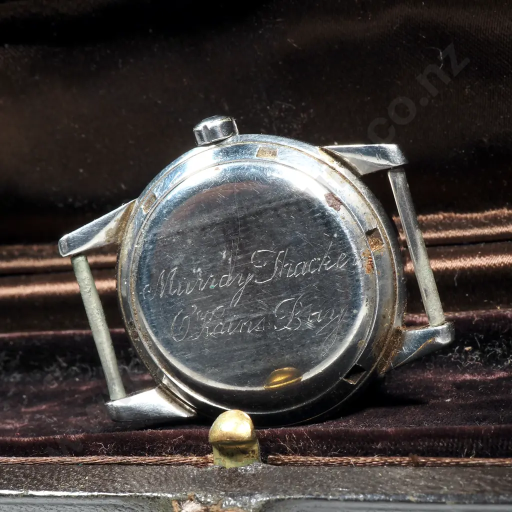 Vintage Omega Seamaster Automatic BumperWrist Watch Head in Period Omega Box - Engraved to Murray Thacker of Okains Bay Image 1++