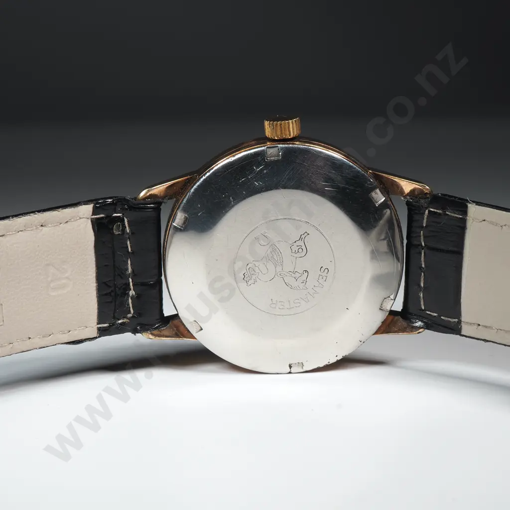 1960s Omega Seamaster Mechanical Movement w New Black Crocodile Embossed Strap Image 1++