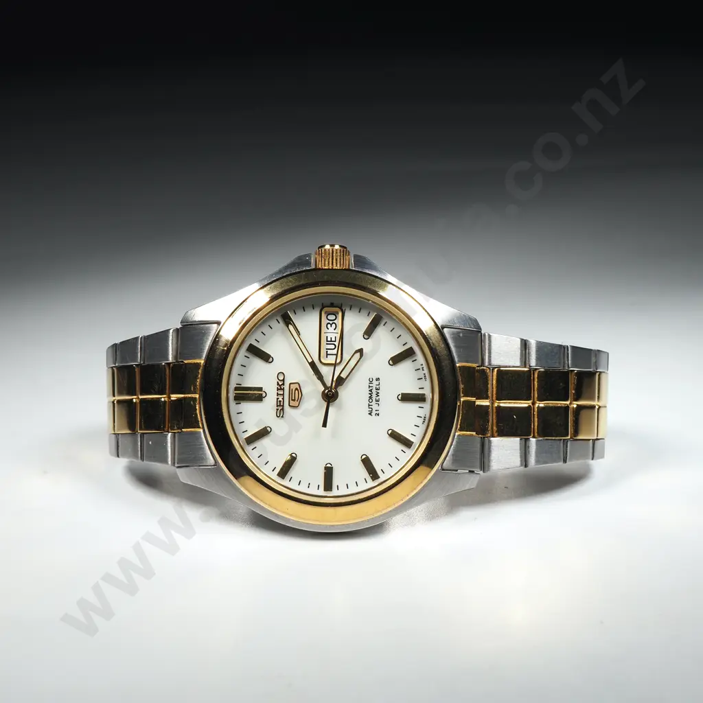 Gents Stainless Steel & Gold Plate Seiko 5 Automatic Day / Date Wristwatch Image 1++