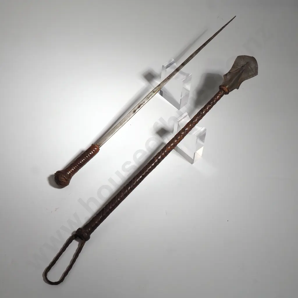 Hand Braided Leather Riding Crop with Concealed Dagger Image 1++