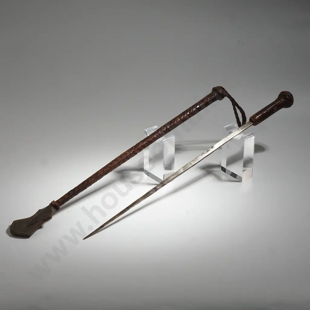 Hand Braided Leather Riding Crop with Concealed Dagger Image 1++