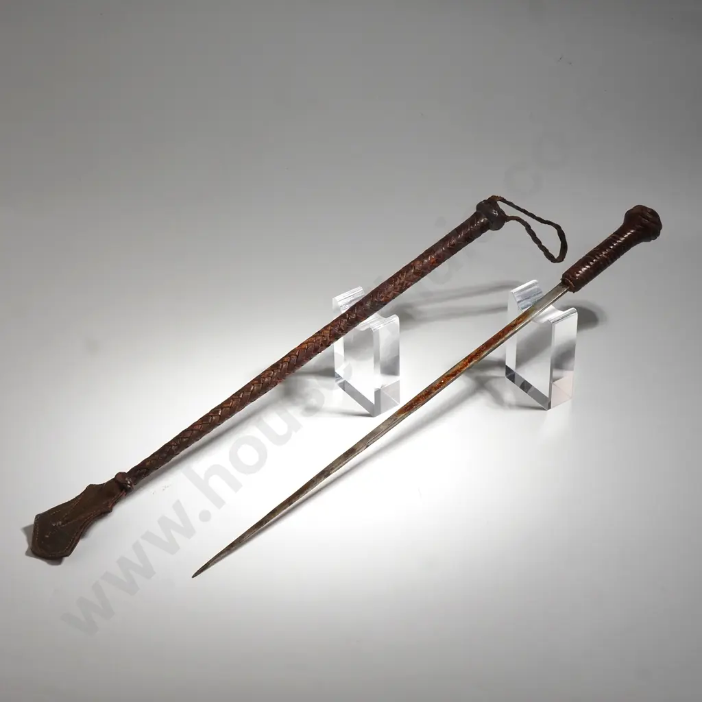 Hand Braided Leather Riding Crop with Concealed Dagger Image 1++