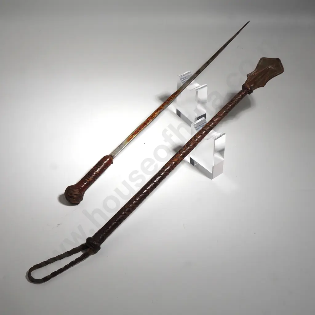 Hand Braided Leather Riding Crop with Concealed Dagger Image 1++