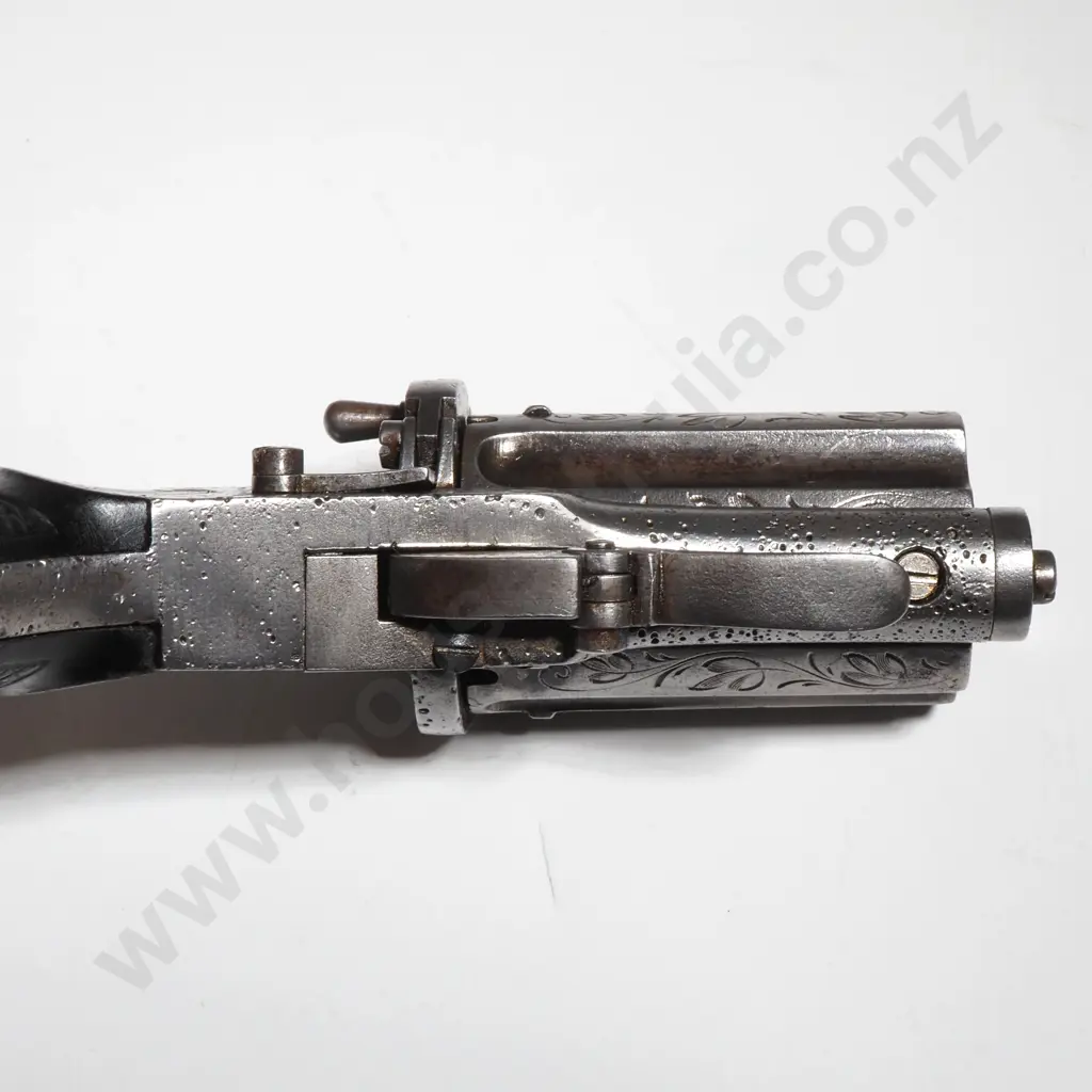 Antique Burr Walnut Cased Six Barrel Pin Fire Revolver w Folding Trigger & Accessories Image 1++