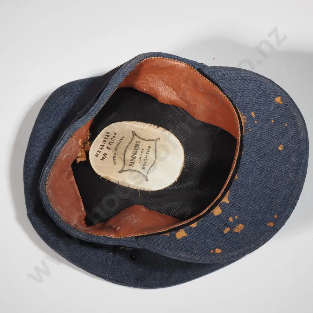 WW2 RNZAF Warrant Officers Peaked Hat Named to J R Cox  Image 1++